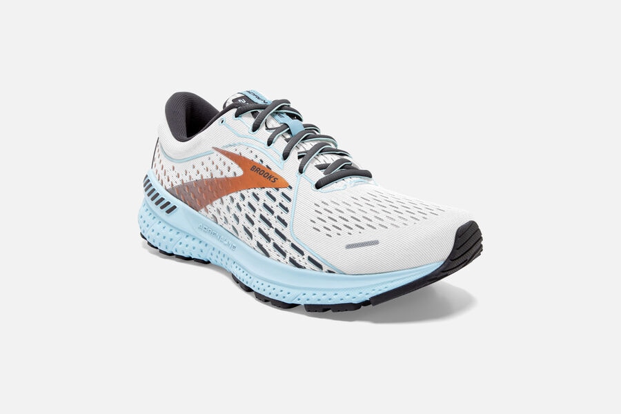 Brooks Running Shoes Womens White/Gold/Blue - Adrenaline GTS 21 Road - 0781-KPUIM